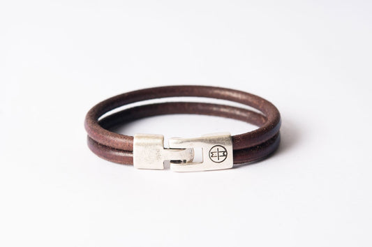 Bracelet cuir homme - DOUBLE JONC - Marron