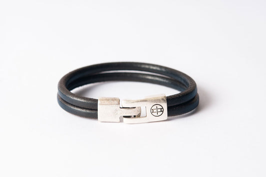 Bracelet cuir homme - DOUBLE JONC - Noir