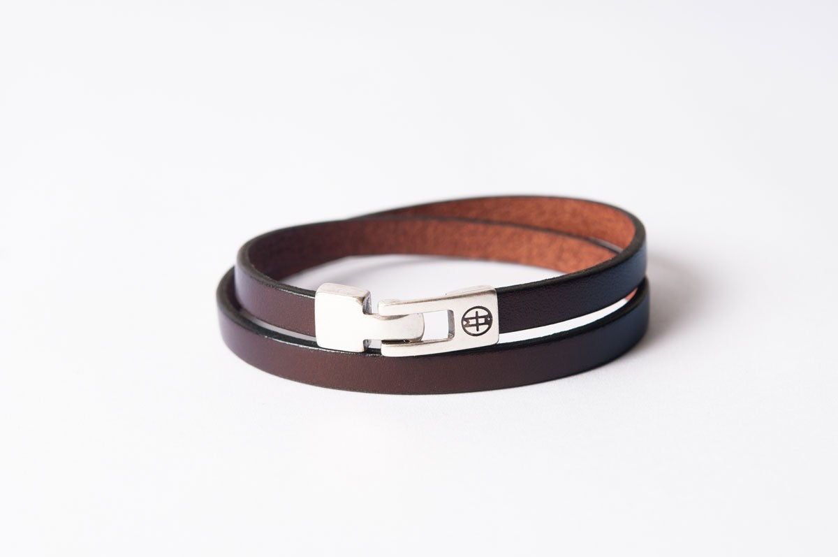 Bracelet cuir homme - DOUBLE TOUR H - Marron