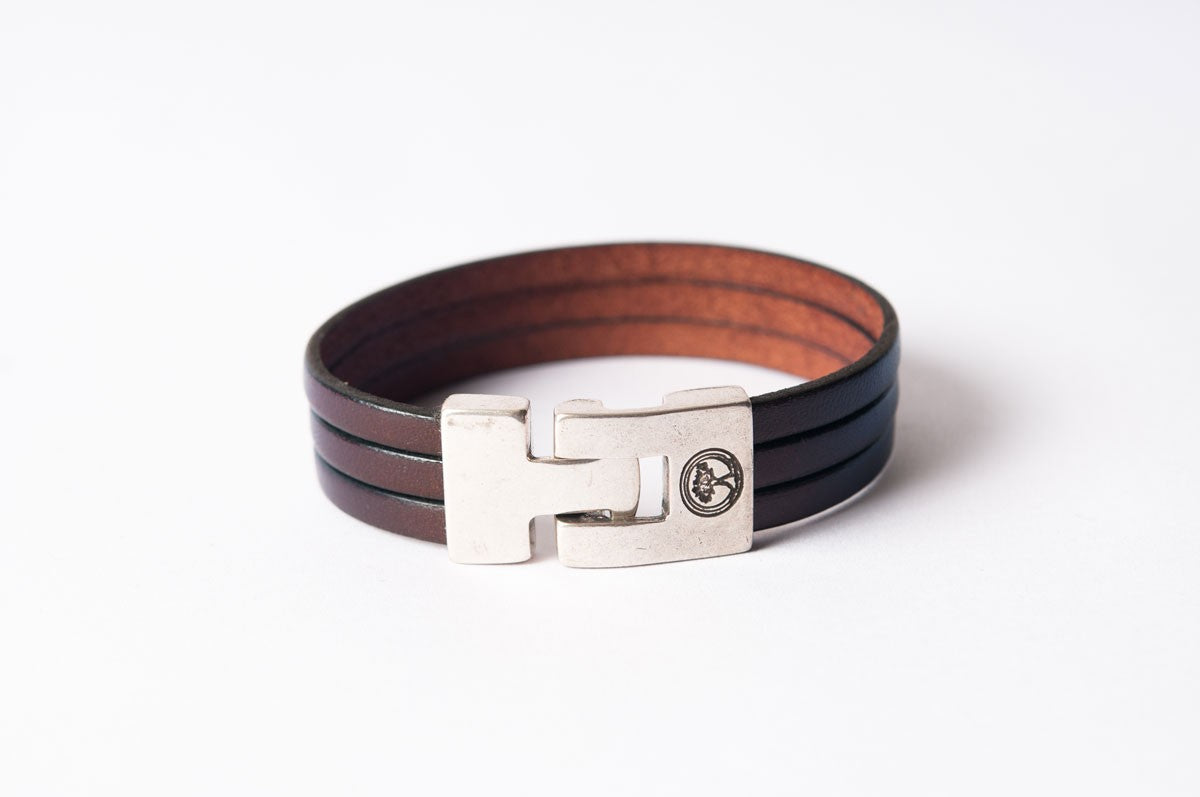 Bracelet cuir homme - ROCK - Marron