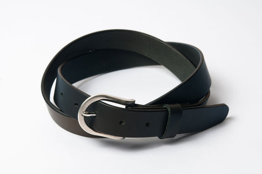 CEINTURE CUIR CLASSIQUE - Boucle ovale satiné - Noire