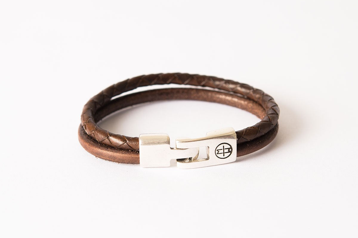 Bracelet cuir homme - JONC TRESSÉ - Marron