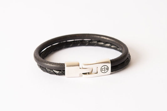 Bracelet cuir homme - JONC TRESSÉ - Noir
