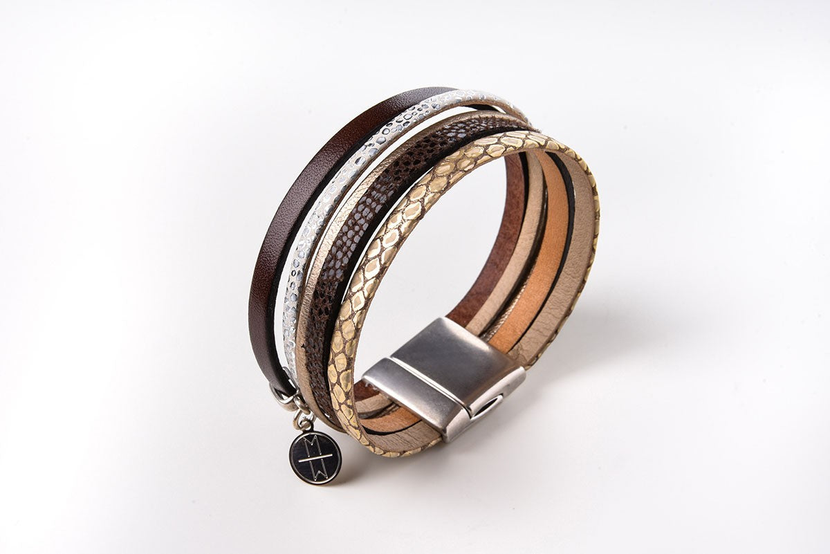 Bracelet cuir femme - Aimant 2cm - marron