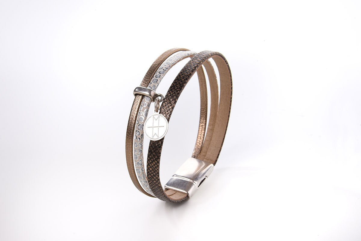 Bracelet cuir femme - Aimant 1cm - Doré