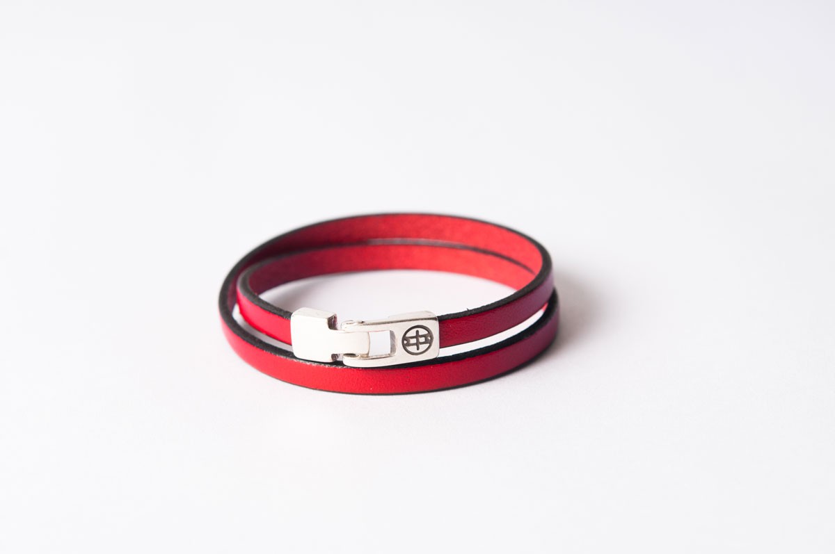 Bracelet cuir femme - DOUBLE TOUR - Rouge