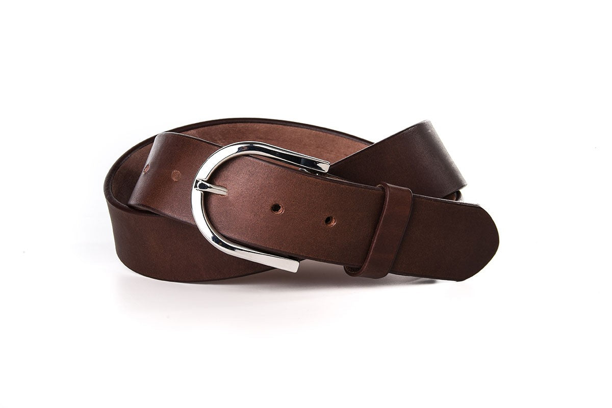 CEINTURE CUIR STANDARD - Marron - Boucle ovale satinée