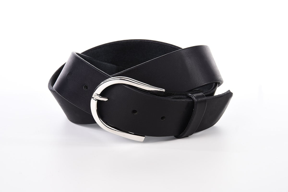 CEINTURE CUIR STANDARD - Noire - Boucle ovale satinée