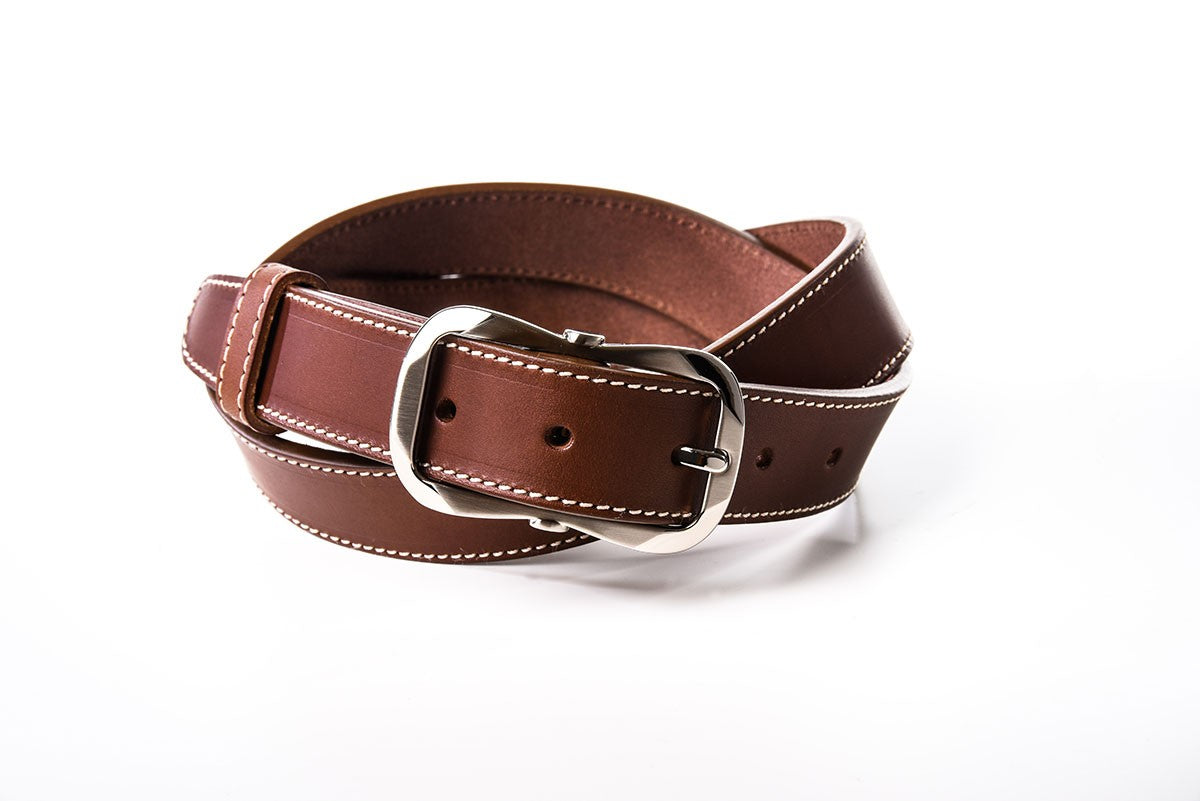 CEINTURE CUIR SURPIQUEE - Marron