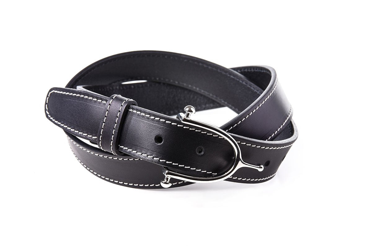 CEINTURE CUIR SURPIQUEE - Noire - boucle éperon