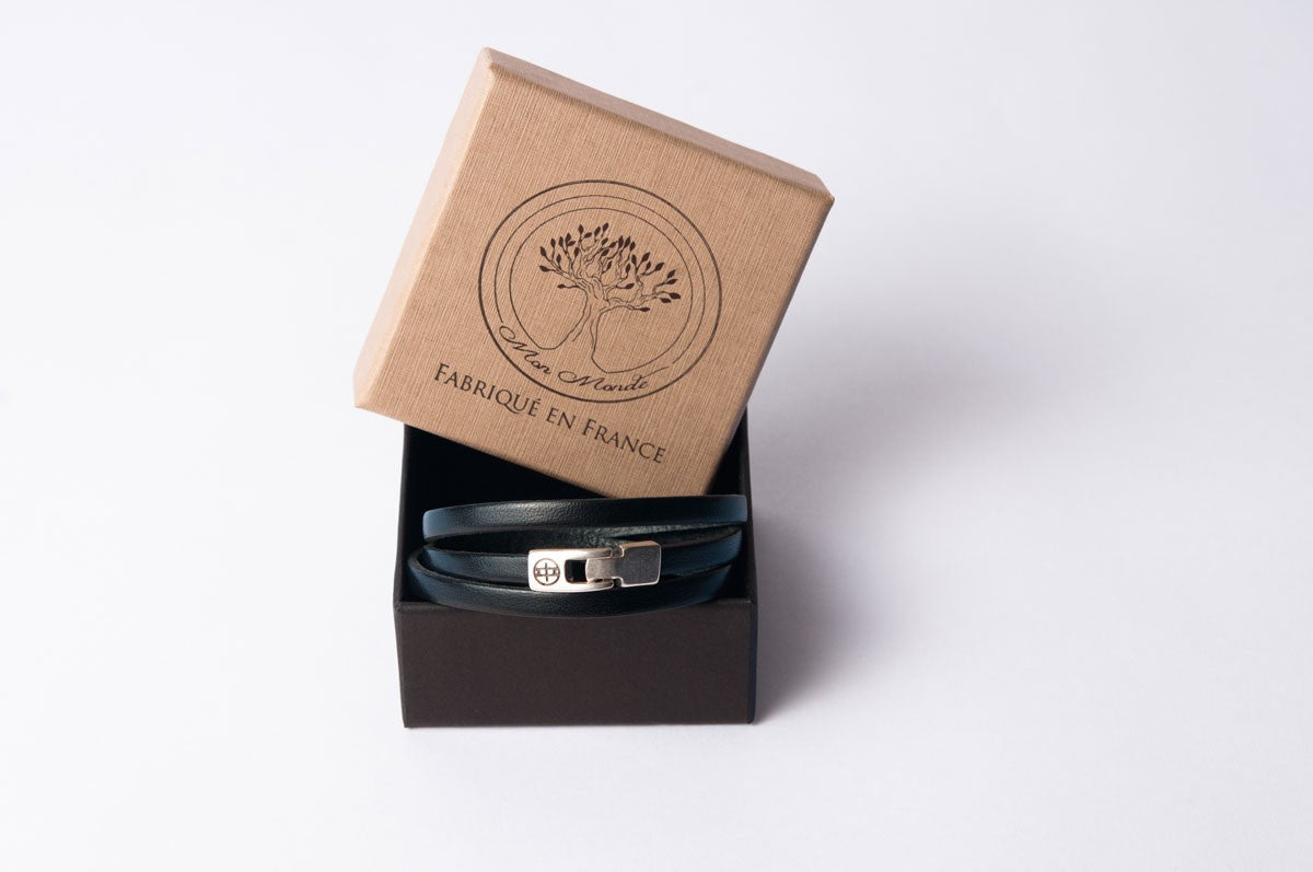 Bracelet cuir femme - TRIPLE TOUR - Noir