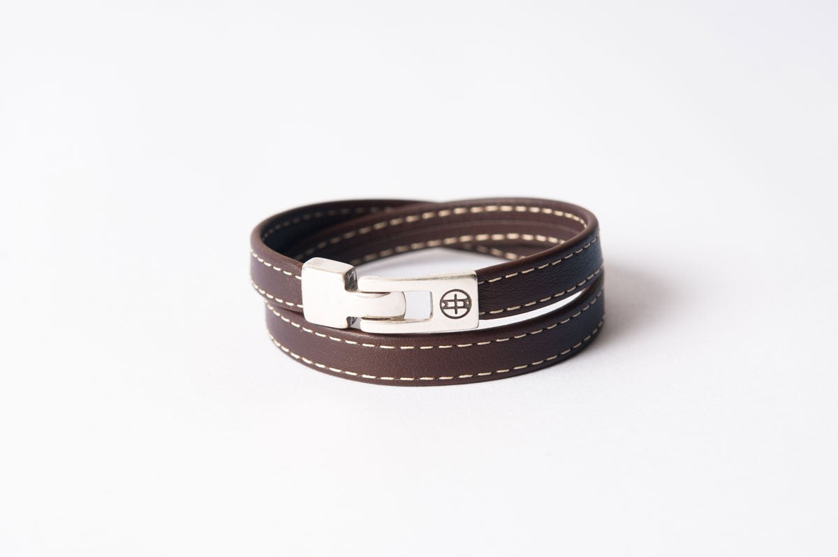 Bracelet cuir femme - SELLIER DOUBLE TOUR - Marron