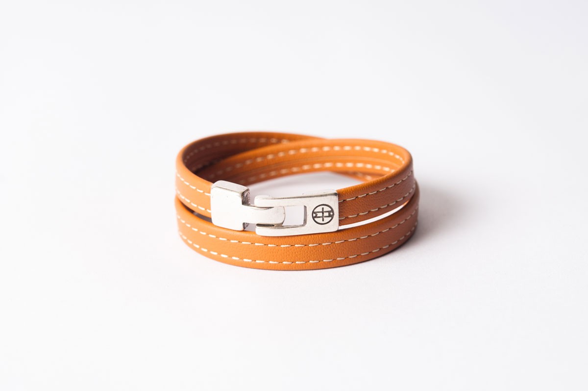 Bracelet cuir femme - SELLIER DOUBLE TOUR - Camel