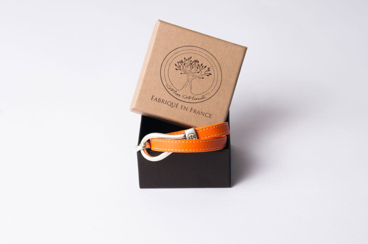 Bracelet cuir femme - CAVALIÈRE SURPIQUÉ - Orange