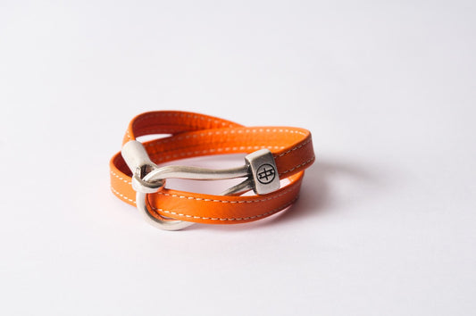 Bracelet cuir femme - CAVALIÈRE SURPIQUÉ - Orange