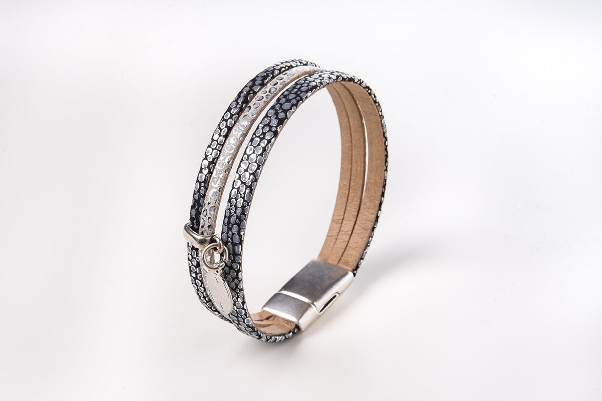 Bracelet cuir femme - Aimant 1cm - Galuchat