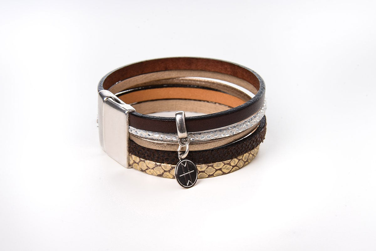 Bracelet cuir femme - Aimant 2cm - marron