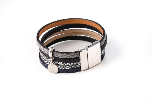 Bracelet cuir femme - Aimant 2cm - noir