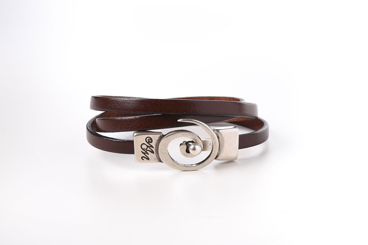 Bracelet cuir femme - Spirale - marron