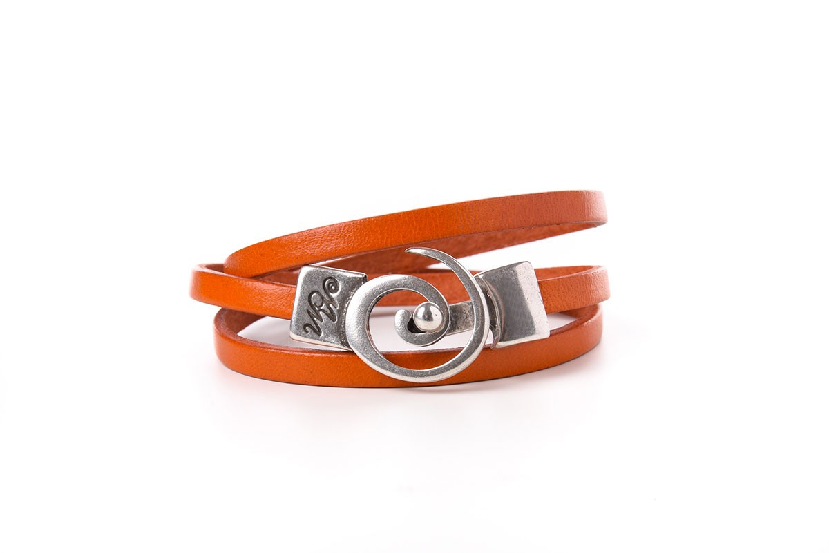 Bracelet cuir femme - Spirale - orange