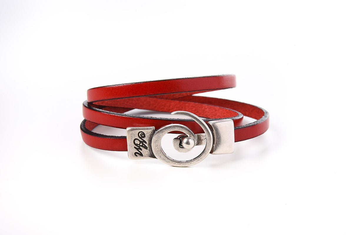 Bracelet cuir femme - Spirale - rouge