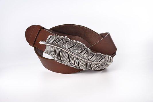 CEINTURE BOUCLE PLUME - Marron clair