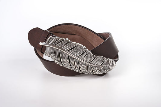 CEINTURE BOUCLE PLUME - Marron