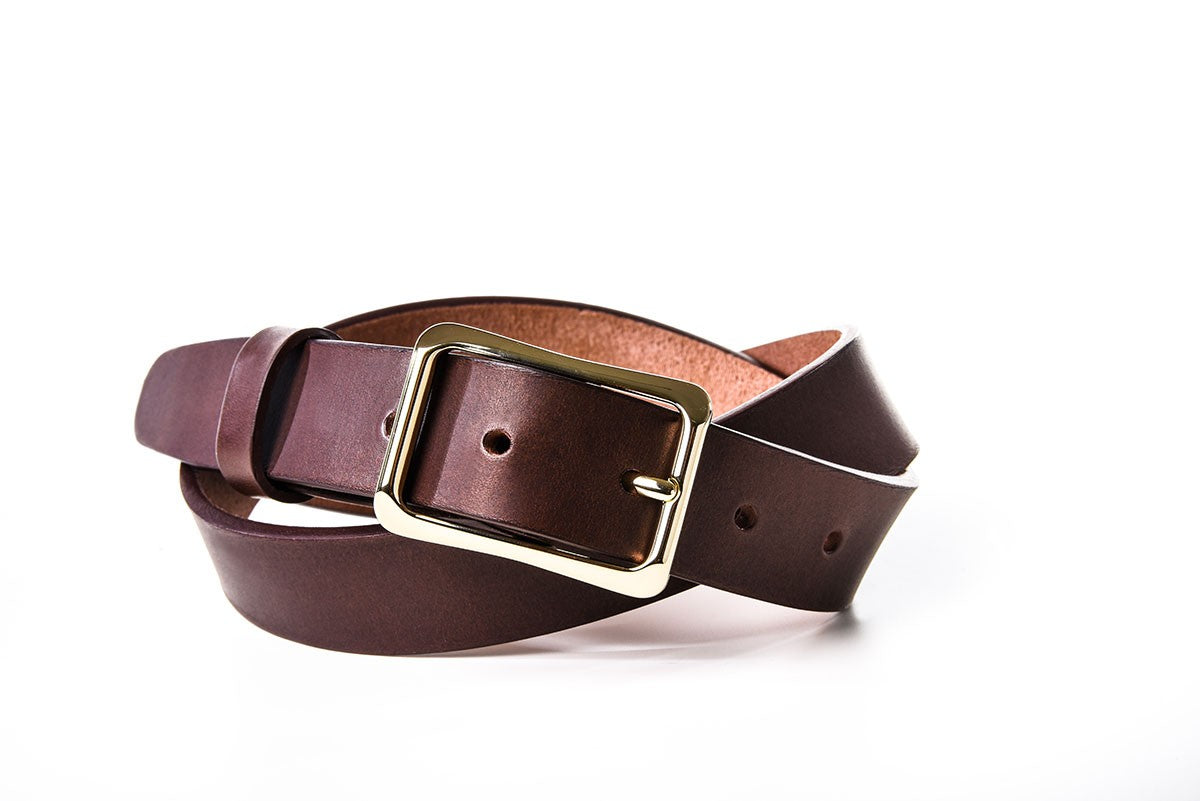 CEINTURE CUIR CLASSIQUE - Marron - boucle or clair