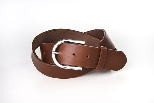 CEINTURE CUIR STANDARD - Marron clair - Boucle ovale satinée