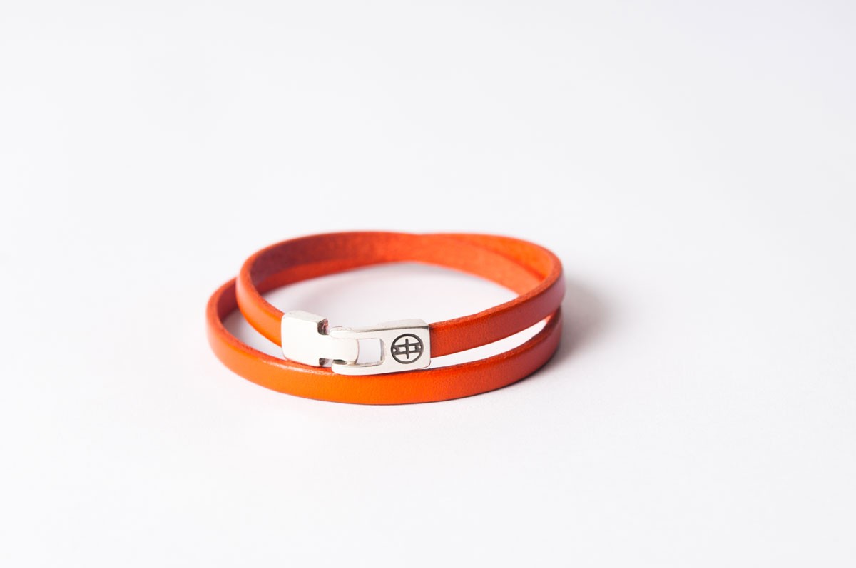 Bracelet cuir femme - DOUBLE TOUR - Orange