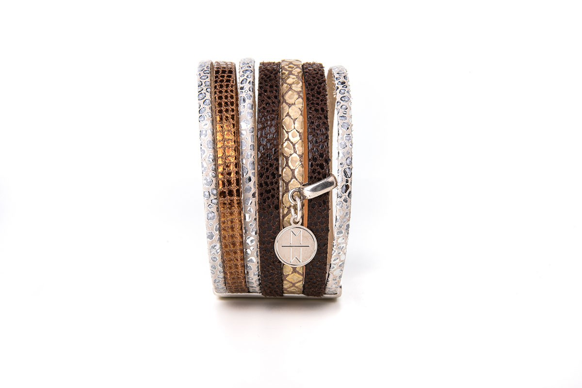 Bracelet cuir femme - Manchette 3cm - ton marron